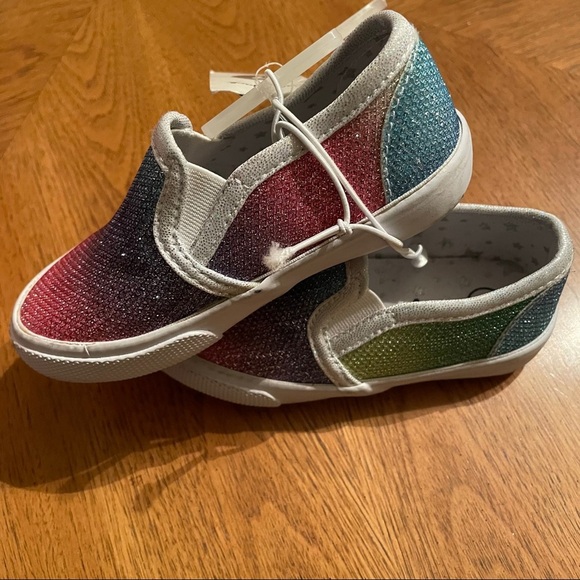 NWT rainbow sparkly baby toddler girl 7 slip on shoes - Picture 2 of 6